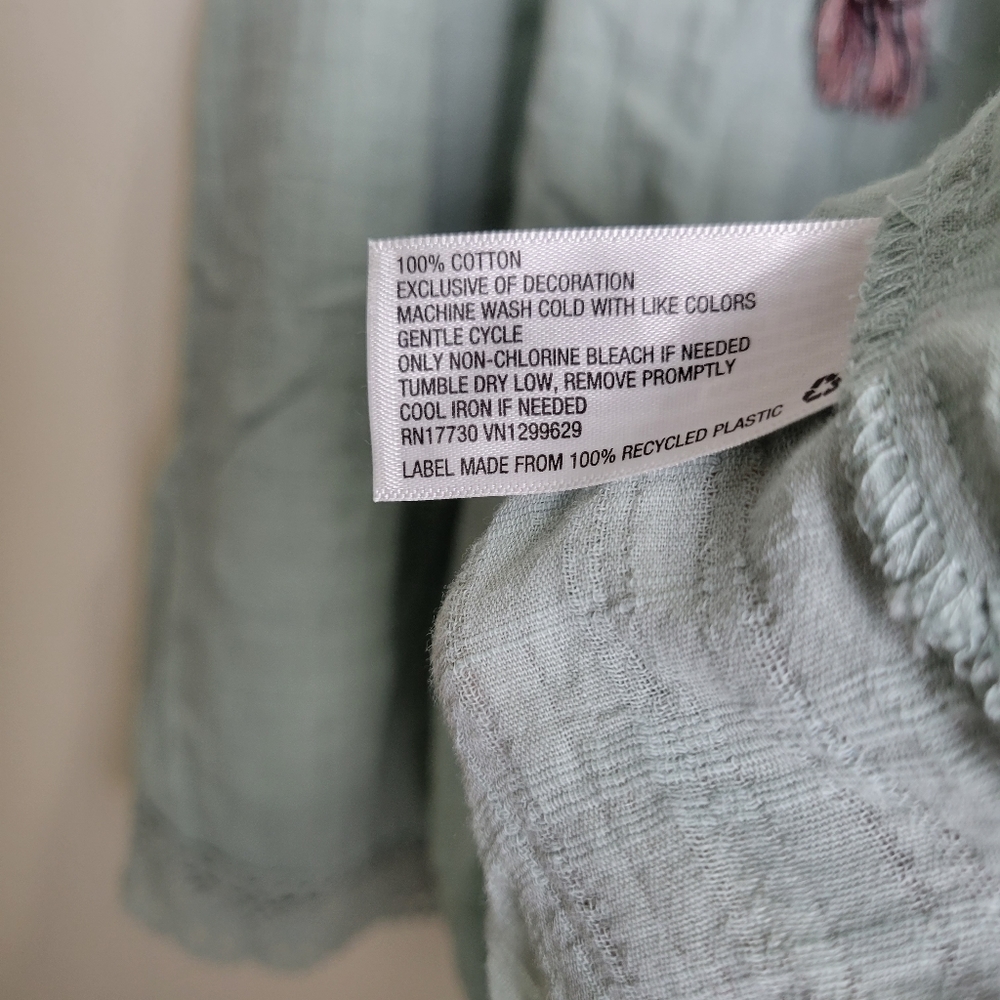 KNOX ROSE Boho Embroidered Gauze Cotton Bobydoll Top L - Picture 8 of 10